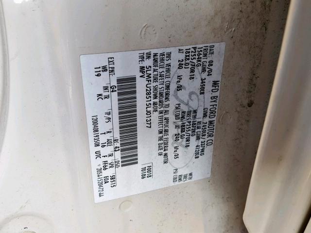 5LMFU28515LJ01377 - 2005 LINCOLN NAVIGATOR WHITE photo 10