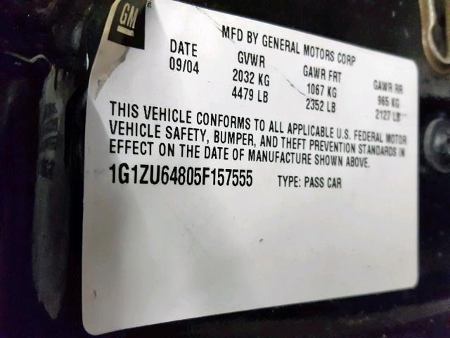 1G1ZU64805F157555 - 2005 CHEVROLET MALIBU MAX 黑色 照片 10