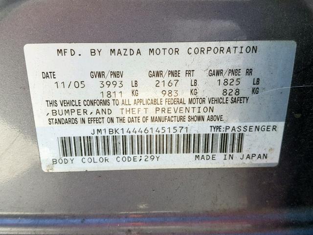 JM1BK144461451571 - 2006 MAZDA 3 HATCHBAC GRAY photo 10