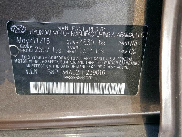 5NPE34AB2FH239016 - 2015 HYUNDAI SONATA SPO BROWN photo 10