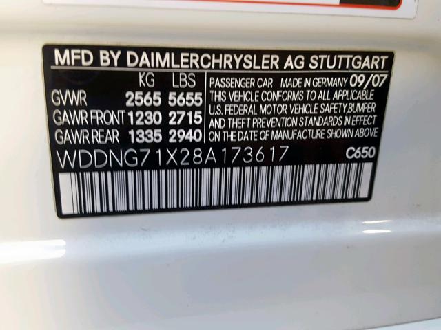 WDDNG71X28A173617 - 2008 MERCEDES-BENZ S 550 WHITE photo 10