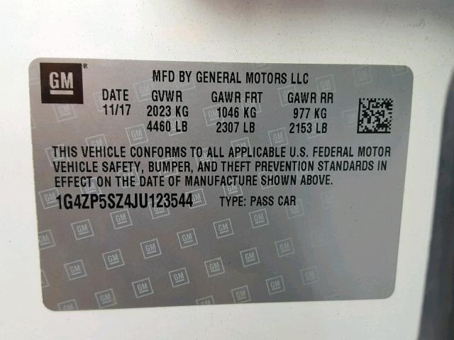 1G4ZP5SZ4JU123544 - 2018 BUICK LACROSSE E WHITE photo 10