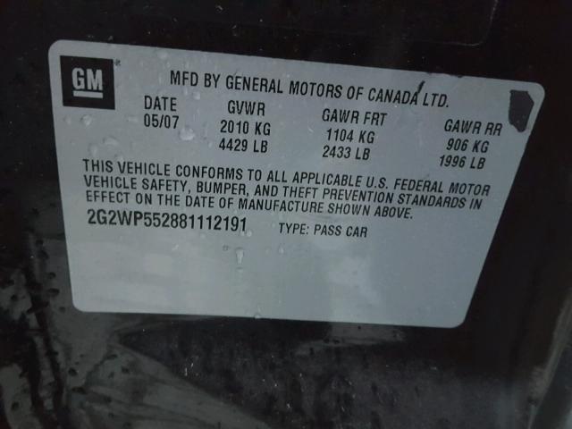 2G2WP552881112191 - 2008 PONTIAC GRAND PRIX 黑色 照片 10