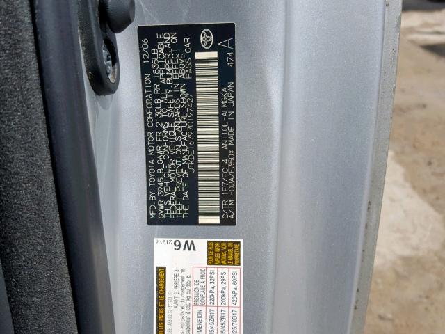 JTKDE167970197427 - 2007 TOYOTA SCION TC ნაცრისფერი ფოტო 10