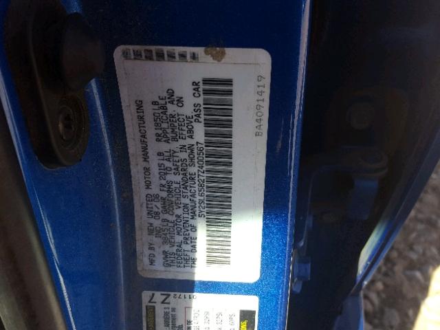 5Y2SL65827Z400567 - 2007 PONTIAC VIBE BLUE photo 10