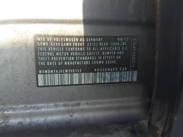 WVWDM7AJ4CW305752 - 2012 VOLKSWAGEN GOLF 灰色 照片 10