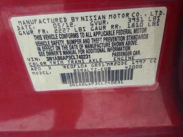 3N1AB6AP3CL740231 - 2012 NISSAN SENTRA 2.0 RED photo 10