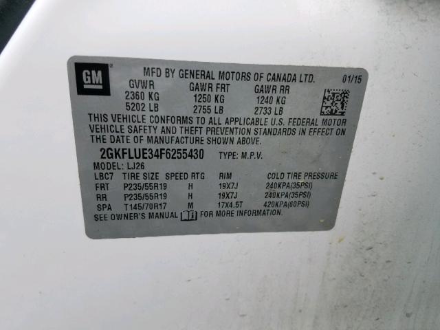 2GKFLUE34F6255430 - 2015 GMC TERRAIN DE WHITE photo 10