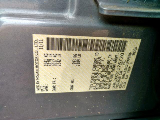 1N4AL2AP7CC176720 - 2012 NISSAN ALTIMA BAS GRAY photo 10