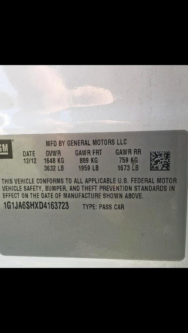 1G1JA6SHXD4163723 - 2013 CHEVROLET SONIC LS 白色 照片 9