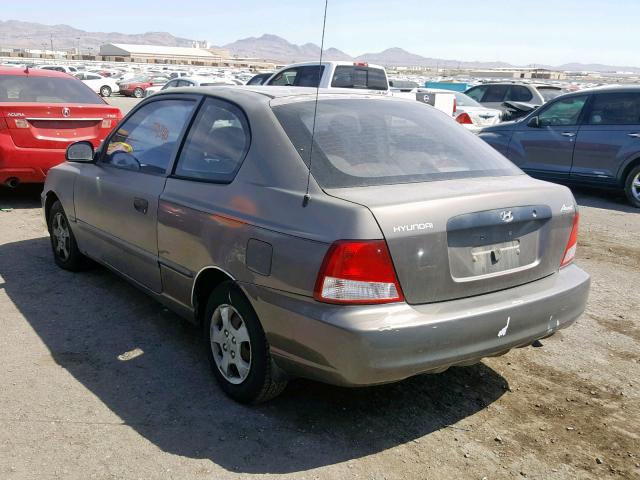 KMHCF35G82U206547 - 2002 HYUNDAI ACCENT L SILVER photo 3