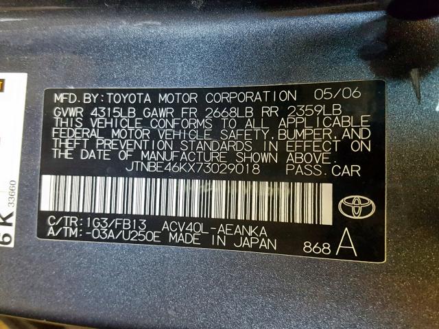 JTNBE46KX73029018 - 2007 TOYOTA CAMRY NEW CHARCOAL photo 10