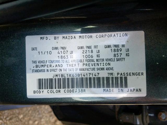 JM1BL1K63B1417147 - 2011 MAZDA 3 S GRAY photo 10