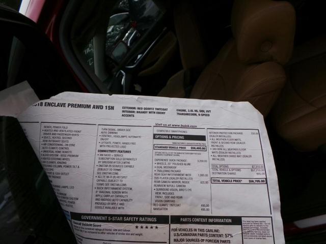 5GAEVBKW7JJ204635 - 2018 BUICK ENCLAVE PR RED photo 10