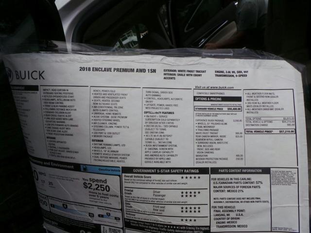 5GAEVBKW9JJ208668 - 2018 BUICK ENCLAVE PR WHITE photo 10