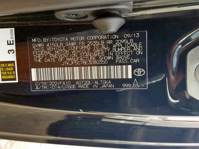 JTKJF5C78E3080350 - 2014 TOYOTA SCION TC შავი ფოტო 10