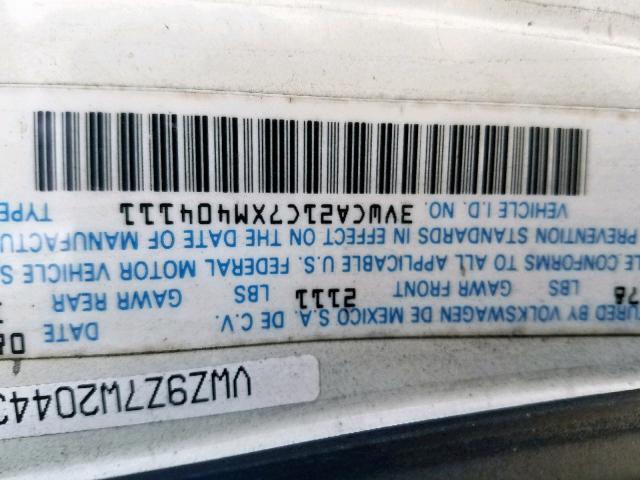 3VWCA21C7XM404111 - 1999 VOLKSWAGEN NEW BEETLE თეთრი ფოტო 10