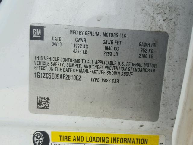 1G1ZC5E09AF281002 - 2010 CHEVROLET MALIBU 1LT WHITE photo 10