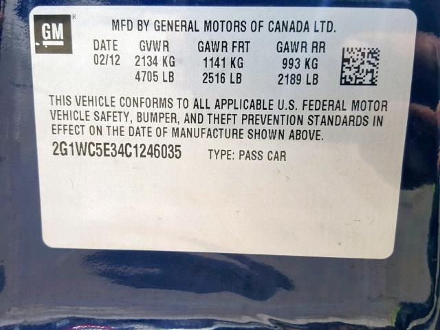 2G1WC5E34C1246035 - 2012 CHEVROLET IMPALA LTZ BLUE photo 10