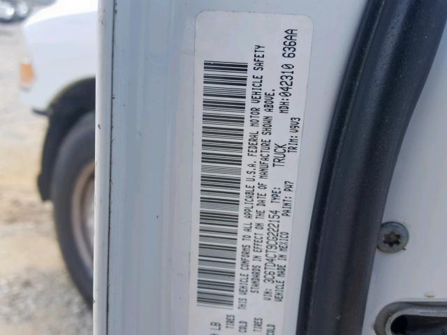 3C6TD4CT9CG222154 - 2012 DODGE RAM 2500 S WHITE photo 10