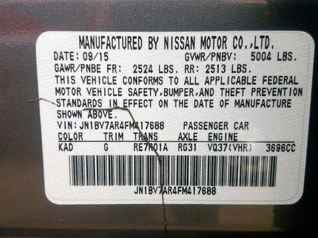 JN1BV7AR4FM417688 - 2015 INFINITI Q50 BASE GRAY photo 10