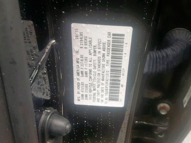 19UUB3F53FA010512 - 2015 ACURA TLX TECH BLACK photo 10