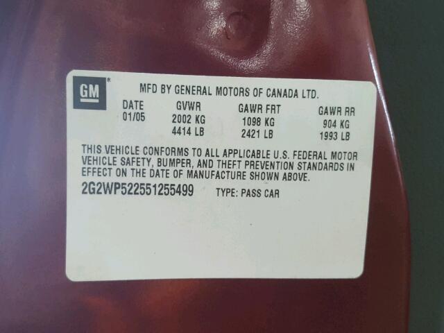 2G2WP522551255499 - 2005 PONTIAC GRAND PRIX MAROON photo 10