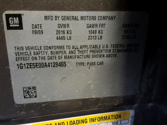 1G1ZE5E00A4128465 - 2010 CHEVROLET MALIBU LTZ 灰色 照片 10