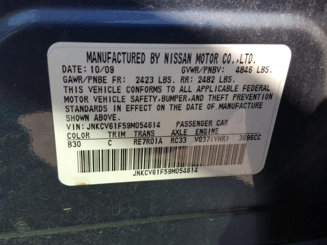 JNKCV61F59M054614 - 2009 INFINITI G37 BLUE photo 10