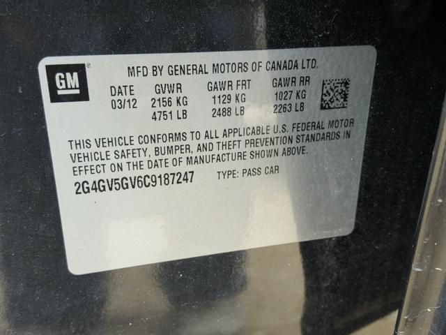 2G4GV5GV6C9187247 - 2012 BUICK REGAL GS GRAY photo 10