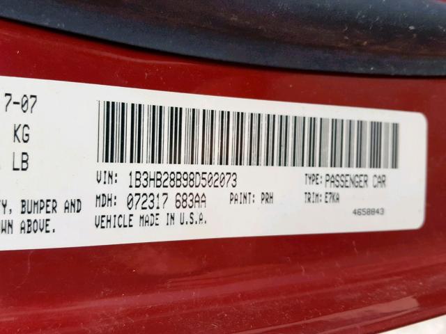 1B3HB28B98D502073 - 2008 DODGE CALIBER RED photo 10