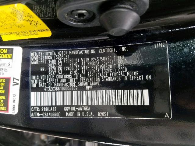 4T3ZK3BB1DU056662 - 2013 TOYOTA VENZA LE BLACK photo 10