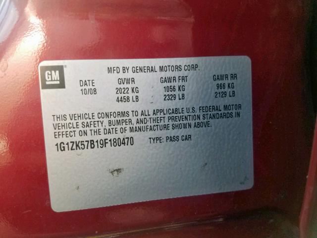 1G1ZK57B19F180470 - 2009 CHEVROLET MALIBU LTZ წითელი ფოტო 10