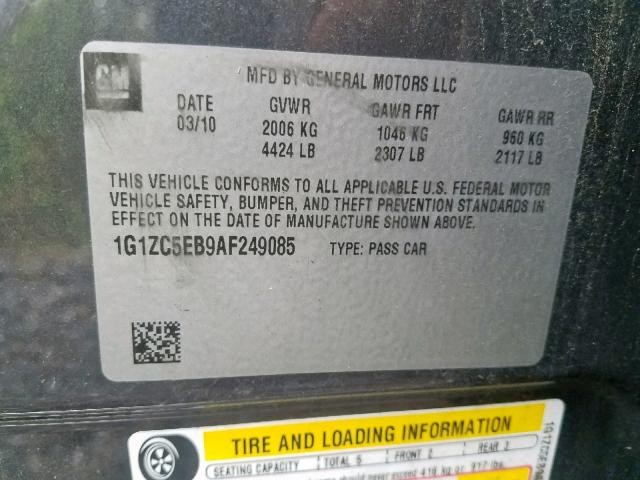 1G1ZC5EB9AF249085 - 2010 CHEVROLET MALIBU 1LT 石墨色 照片 10