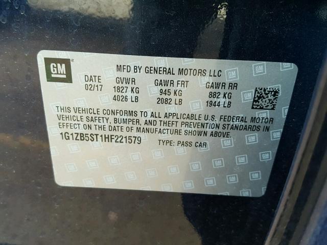 1G1ZB5ST1HF221579 - 2017 CHEVROLET MALIBU LS 蓝色 照片 10