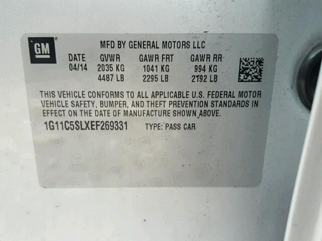 1G11C5SLXEF269331 - 2014 CHEVROLET MALIBU 1LT GRAY photo 10