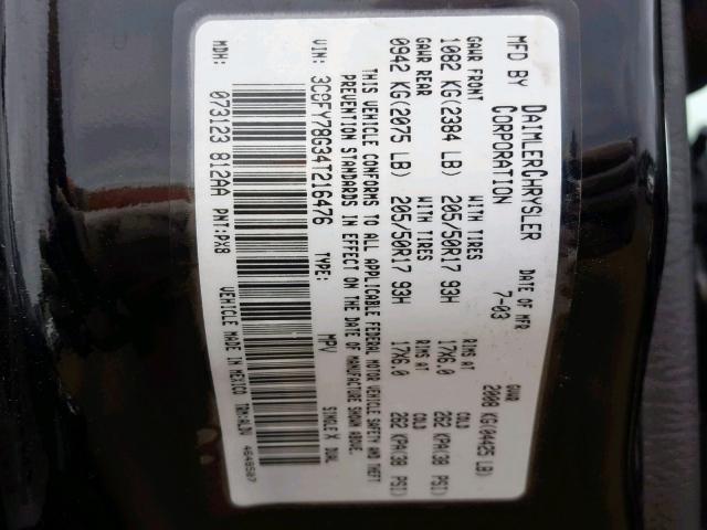 3C8FY78G34T216476 - 2004 CHRYSLER PT CRUISER BLACK photo 10