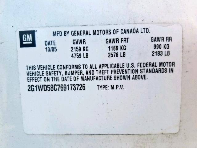 2G1WD58C769173726 - 2006 CHEVROLET IMPALA SUP 白色 照片 10