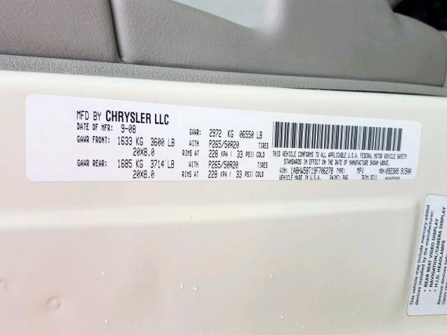 1A8HW58T19F706278 - 2009 CHRYSLER ASPEN LIMI CREAM photo 10