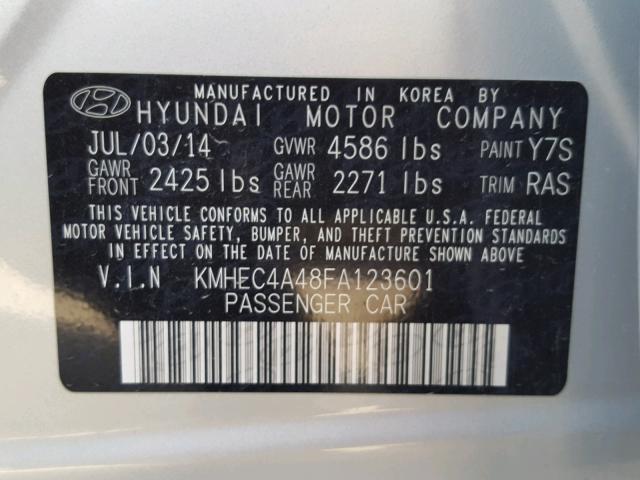 KMHEC4A48FA123601 - 2015 HYUNDAI SONATA HYB SILVER photo 10