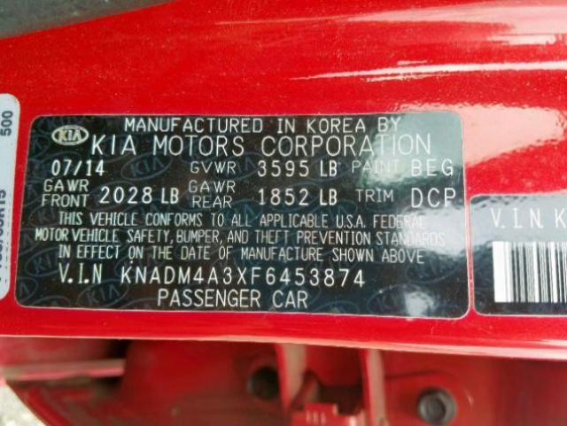 KNADM4A3XF6453874 - 2015 KIA RIO LX RED photo 10