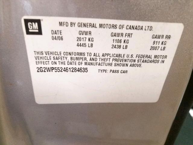 2G2WP552461284635 - 2006 PONTIAC GRAND PRIX SILVER photo 10