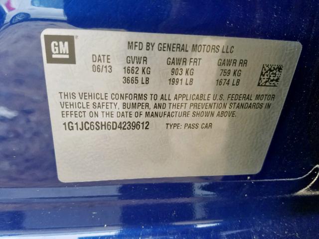 1G1JC6SH6D4239612 - 2013 CHEVROLET SONIC LT BLUE photo 10