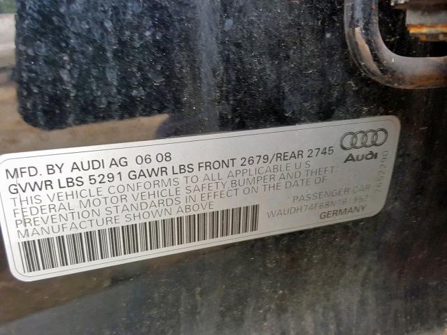 WAUDH74F68N161952 - 2008 AUDI A6 3.2 QUA BLACK photo 10