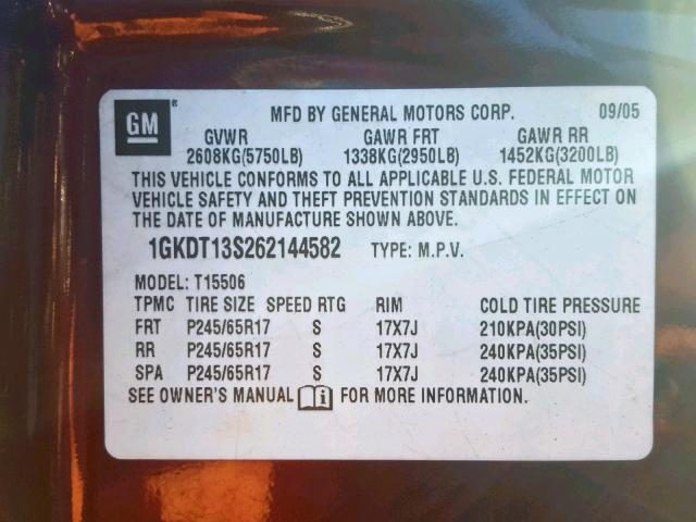 1GKDT13S262144582 - 2006 GMC ENVOY BURGUNDY photo 10