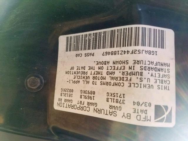 1G8AJ52F44Z188467 - 2004 SATURN ION LEVEL RED photo 10