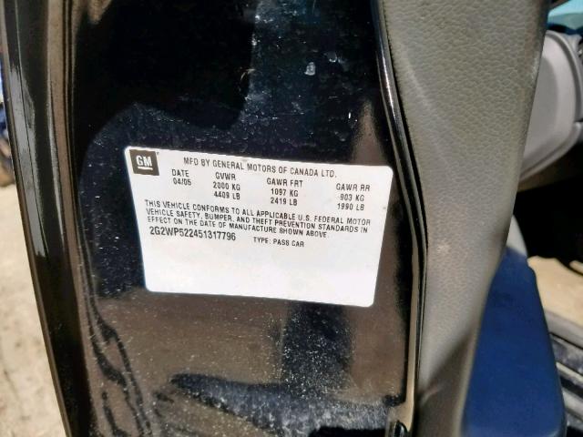2G2WP522451317796 - 2005 PONTIAC GRAND PRIX BLACK photo 10