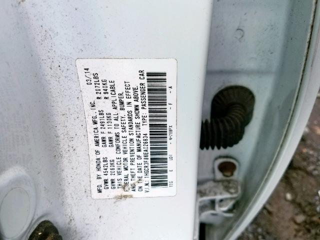 1HGCR3F86EA026834 - 2014 HONDA ACCORD EXL WHITE photo 10