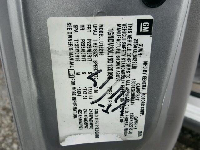 1GNDV33L16D120098 - 2006 CHEVROLET UPLANDER L 银色 照片 10