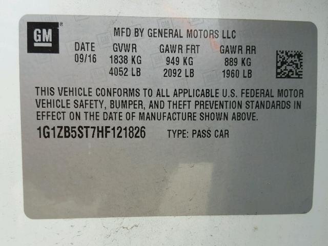 1G1ZB5ST7HF121826 - 2017 CHEVROLET MALIBU LS თეთრი ფოტო 10